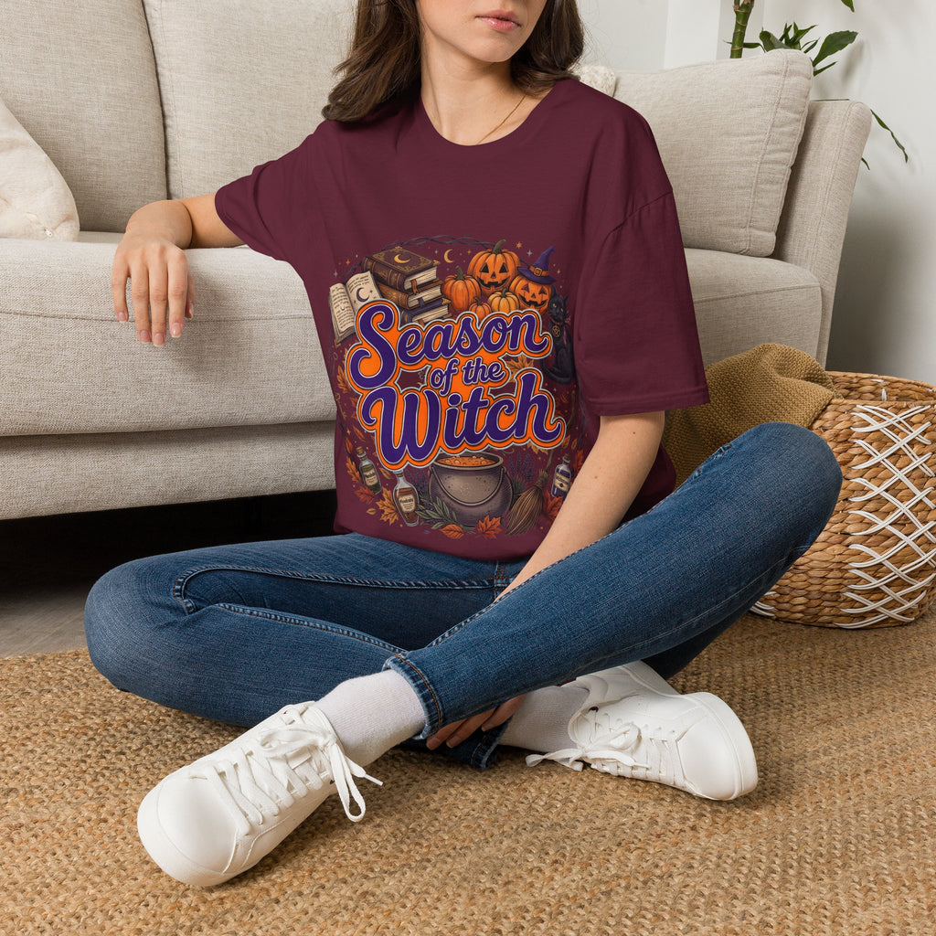 Season of the Witch Halloween T-Shirt — Pumpkin, Witch Hat & Spellbook Tee