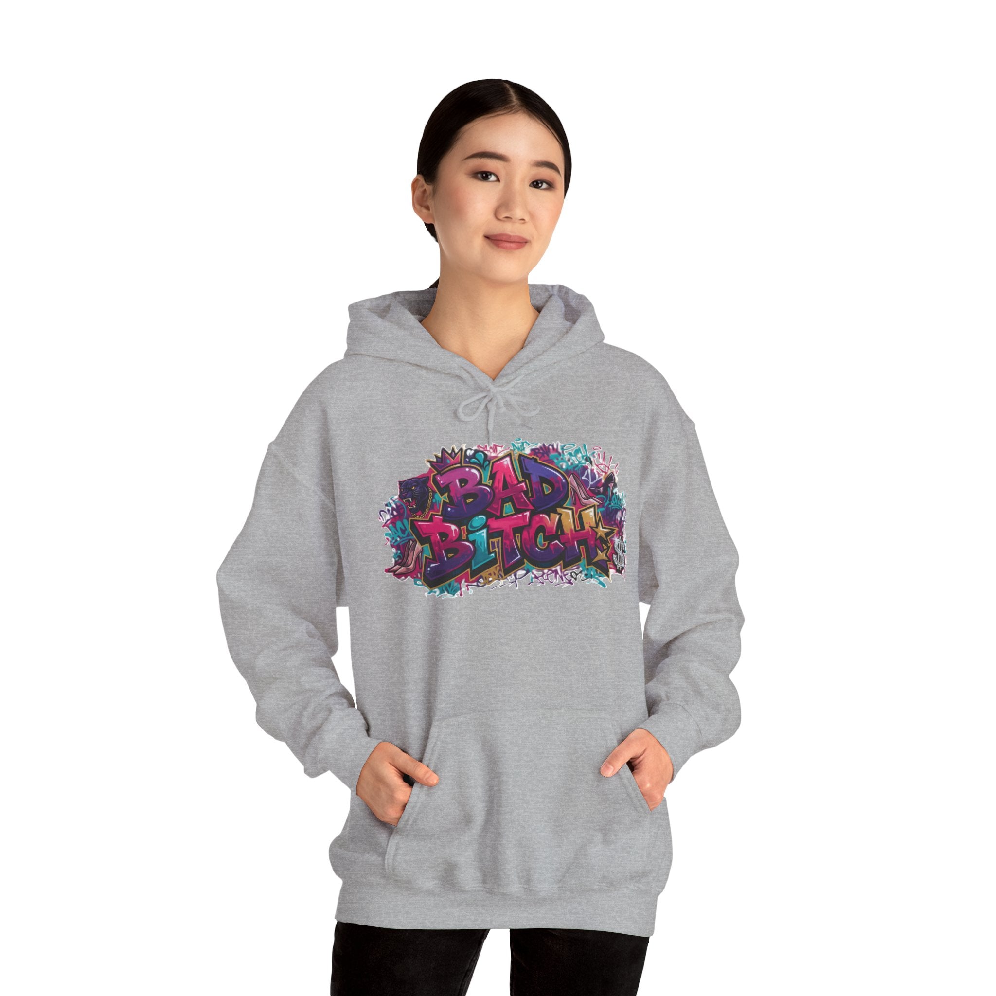 Graphic Hoodie — 'Bad Bitch' Colorful Graffiti Streetwear Pullover