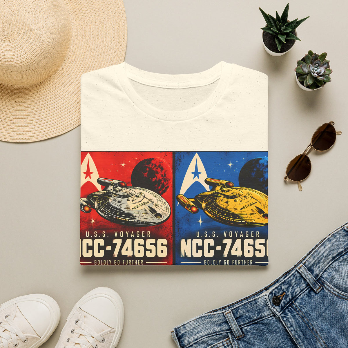 Starship Pop Art T-Shirt — U.S.S. Voyager NCC-74656 Retro Sci‑Fi Tee