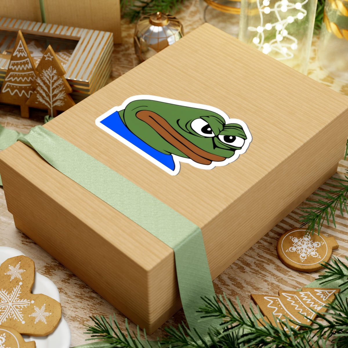 Pepe Frog Sticker — Grumpy Meme Kiss-Cut Vinyl Laptop Decal