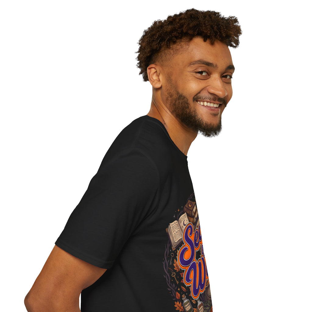 Season of the Witch Halloween T-Shirt — Pumpkin, Witch Hat & Spellbook Tee