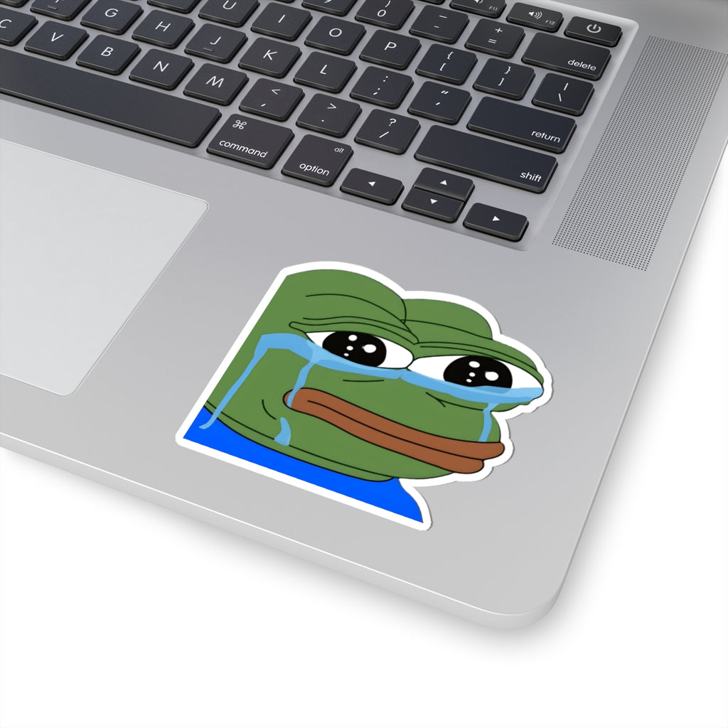 Crying Pepe Kiss-Cut Sticker — Sad Frog Meme Decal for Laptops & Water Bottles