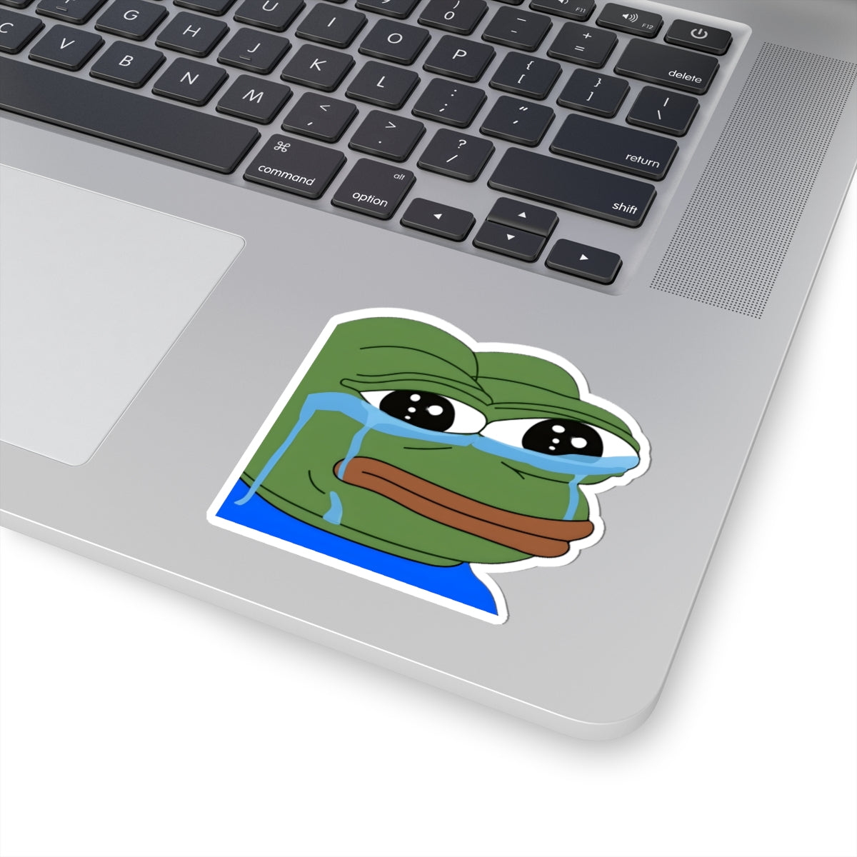 Crying Pepe Kiss-Cut Sticker — Sad Frog Meme Decal for Laptops & Water Bottles