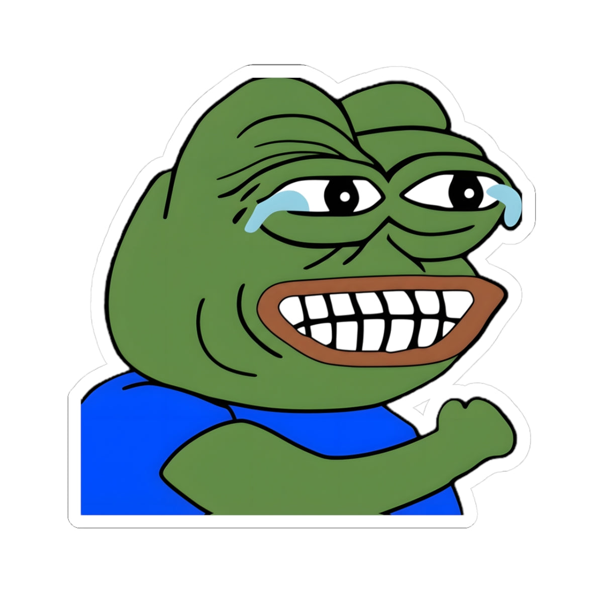 Sad Grin Frog Sticker — Pepe Emotion Meme Kiss-Cut Sticker