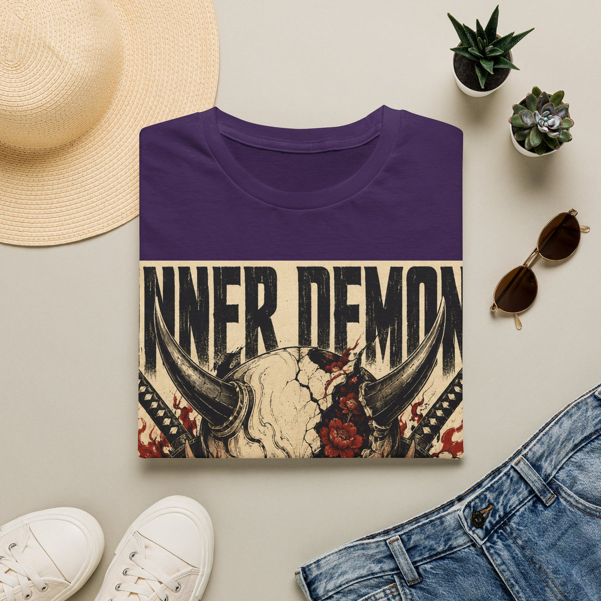 Inner Demon Graphic T-Shirt — Horror Skull Oni Design