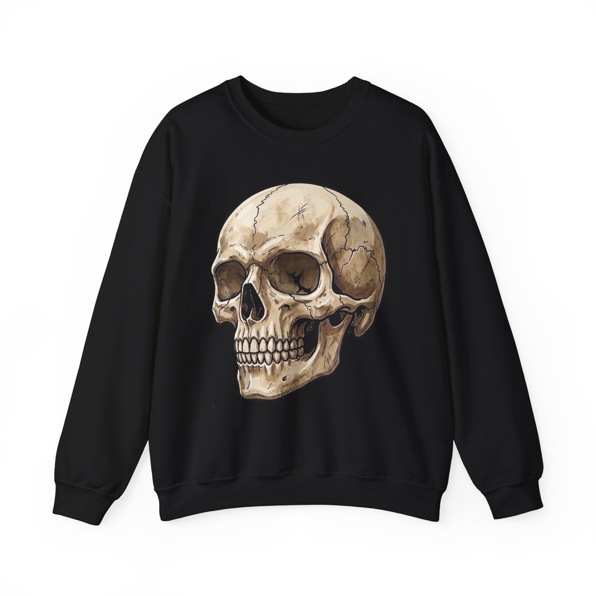 Skull Art Crewneck Sweatshirt — Vintage Anatomical Skull Graphic