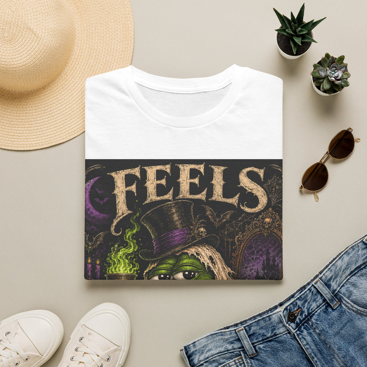 Feels Ghoul Halloween T‑Shirt — Spooky Witch Pepe Graphic