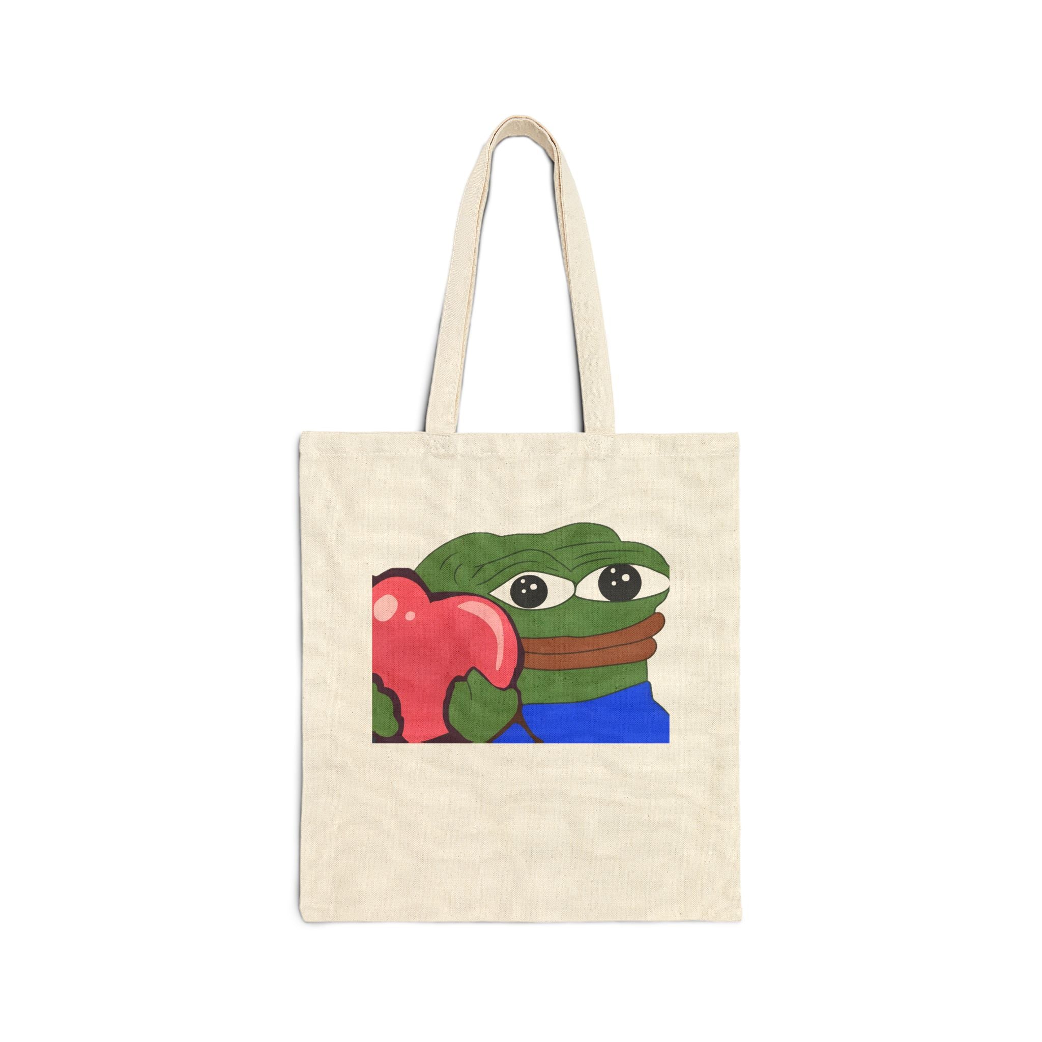 Pepe Heart Tote Bag — Cute Frog Holding Heart Cotton Canvas Tote