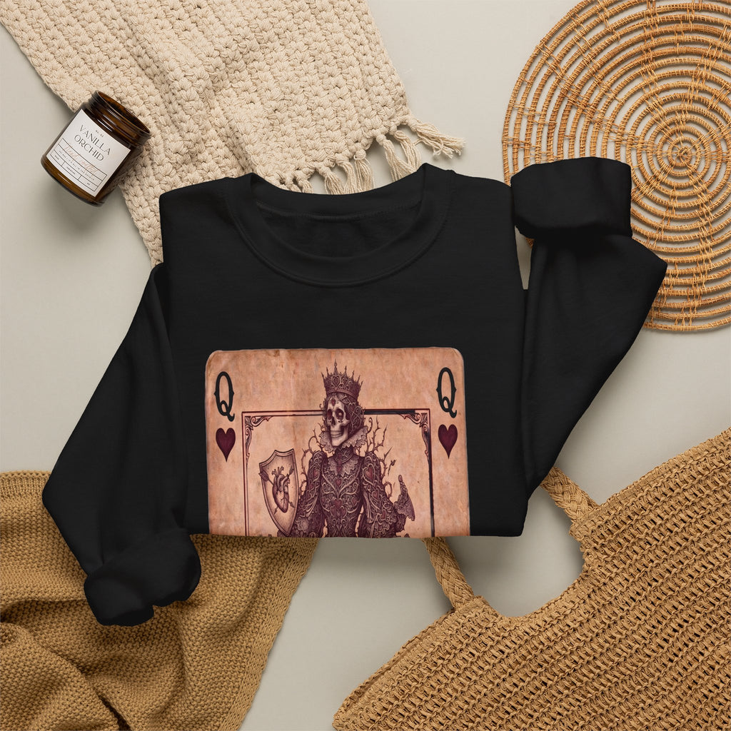 Queen of Hearts Playing Card Sweatshirt — Vintage Gothic Card Graphic