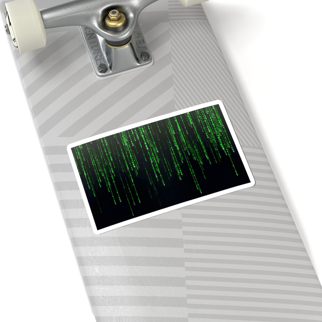 Matrix Code Kiss-Cut Sticker — Green Digital Rain Laptop Decal