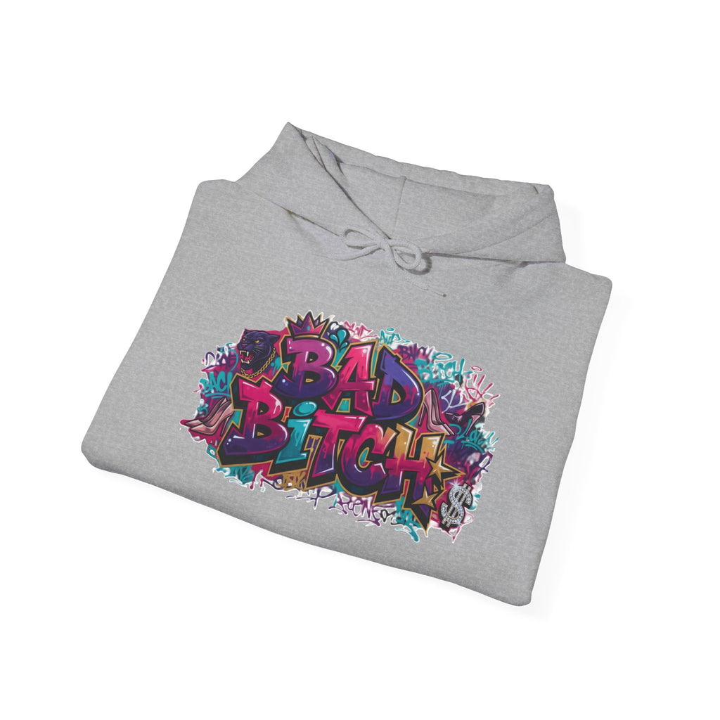 Graphic Hoodie — 'Bad Bitch' Colorful Graffiti Streetwear Pullover