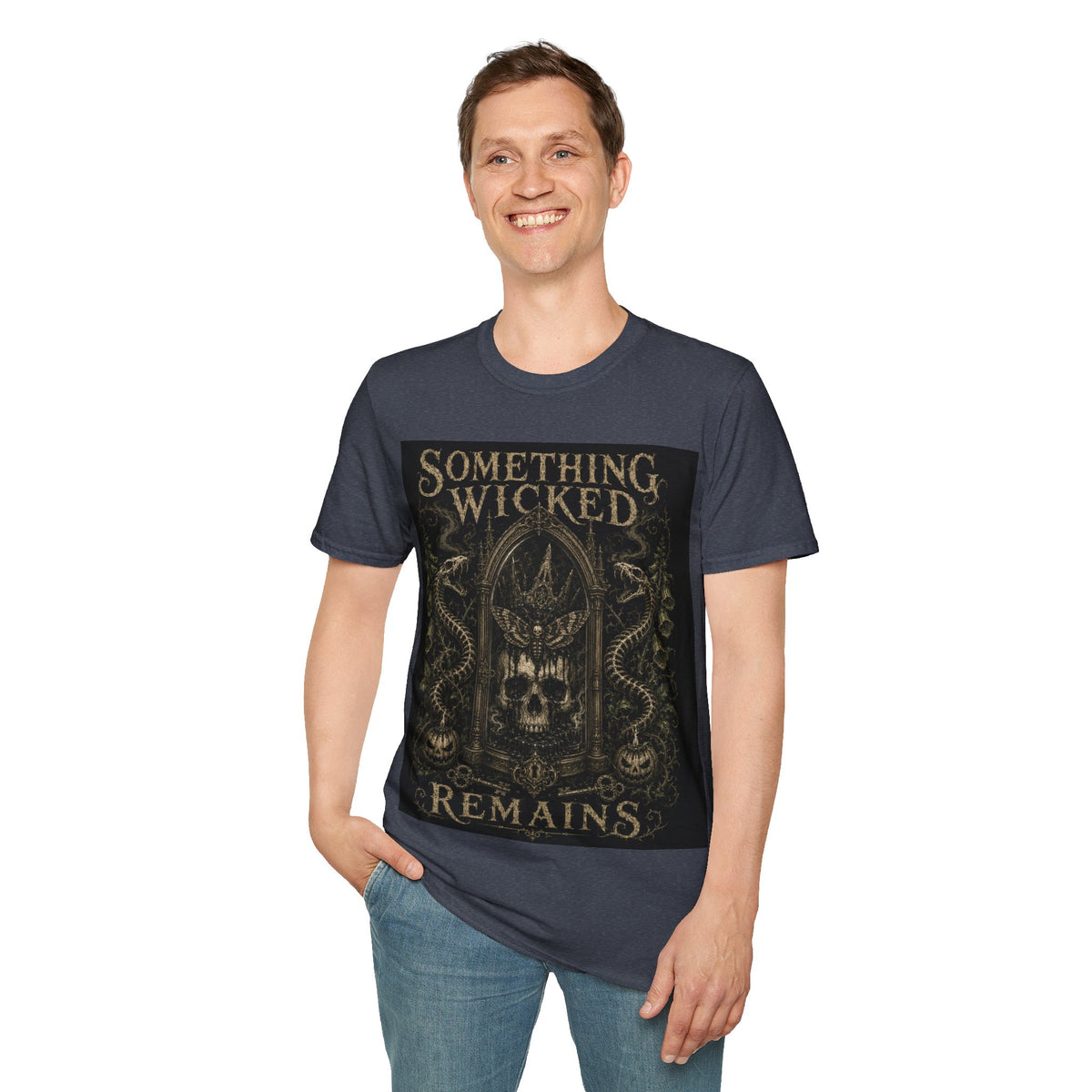 T-Shirt — "Something Wicked Remains" Gothic Skull Vintage Graphic