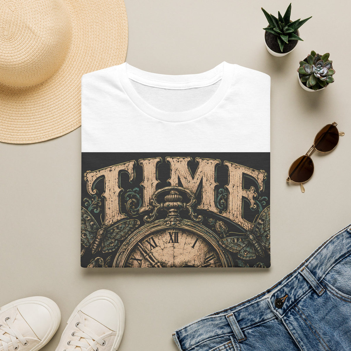 TIME Eats Everything T-Shirt — Vintage Clock & Skull Graphic Tee