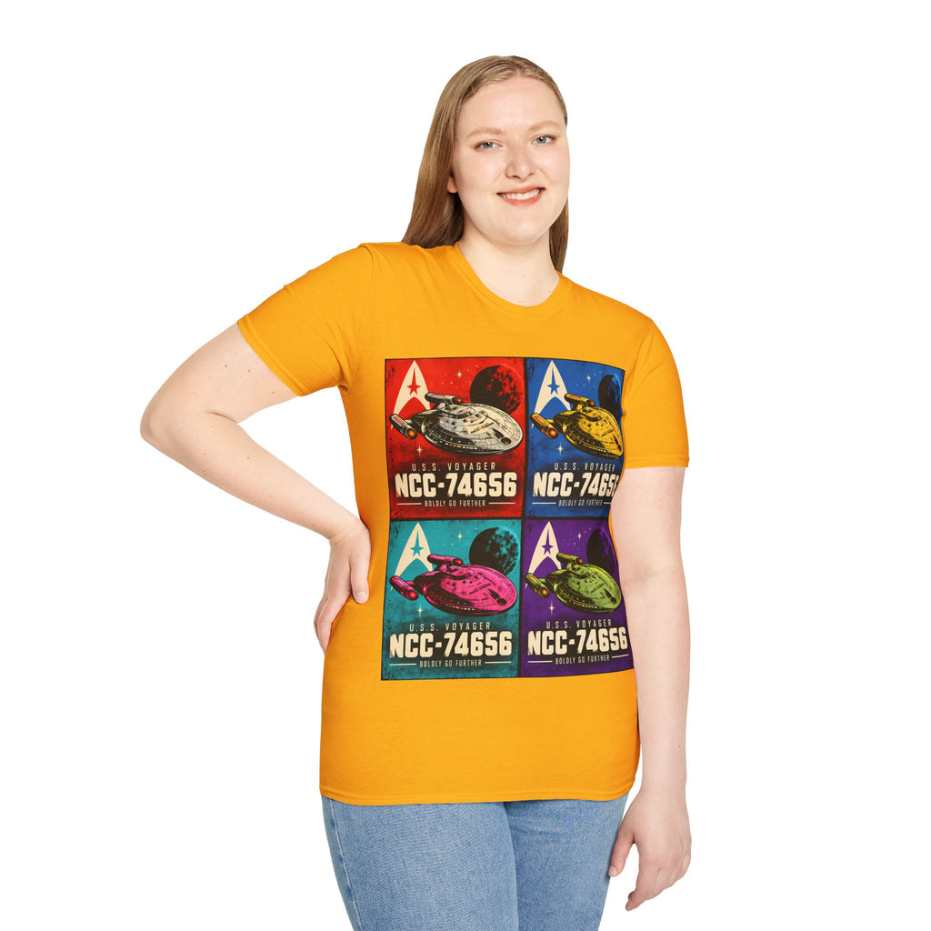 Starship Pop Art T-Shirt — U.S.S. Voyager NCC-74656 Retro Sci‑Fi Tee