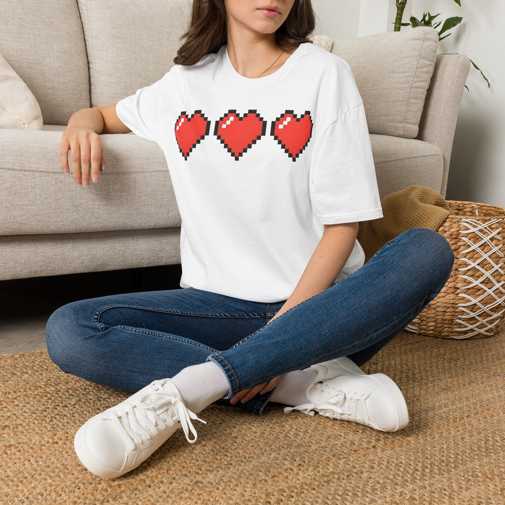 Pixel Heart T-Shirt — Retro 8-Bit Hearts Tee for Gamers & Couples