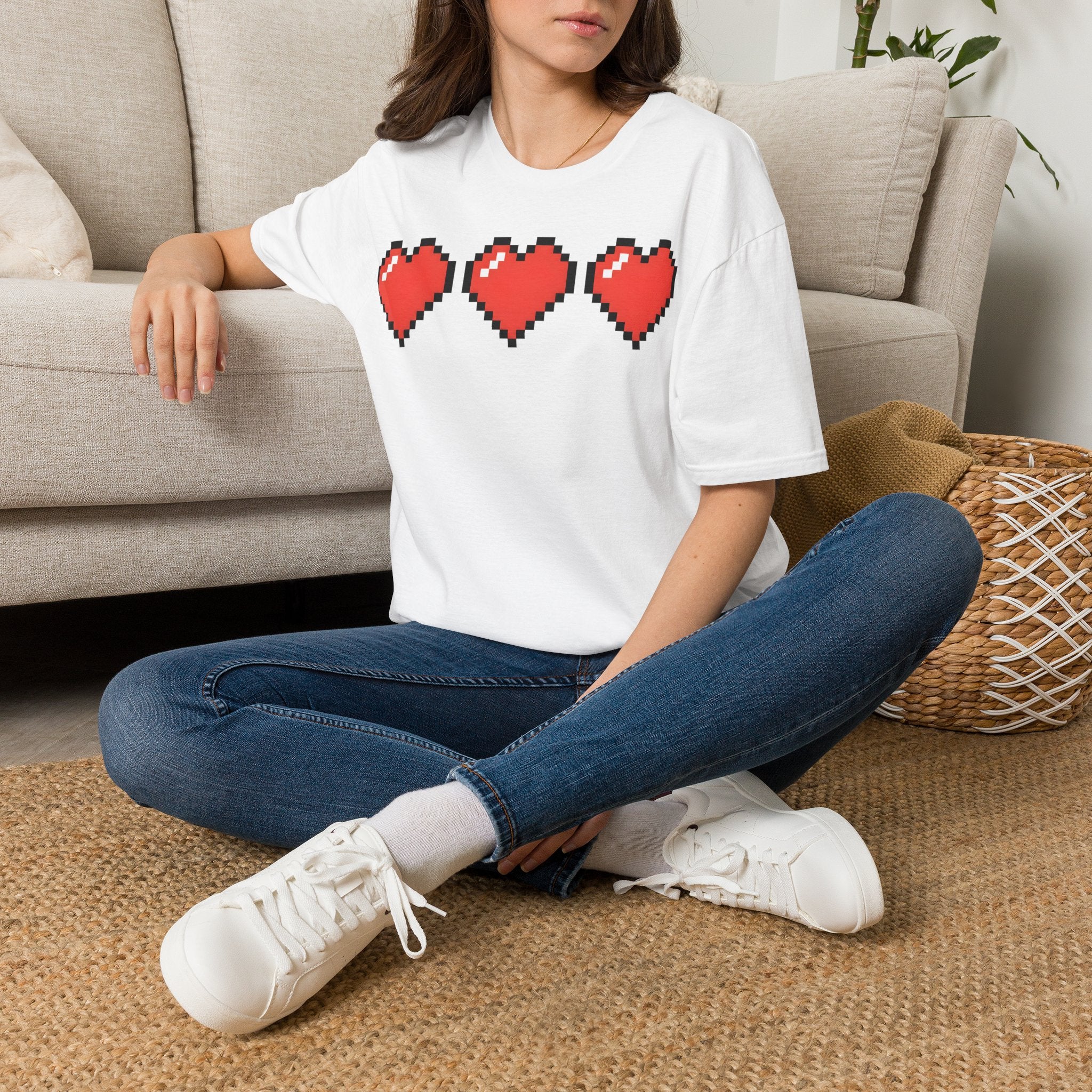 Pixel Heart T-Shirt — Retro 8-Bit Hearts Tee for Gamers & Couples