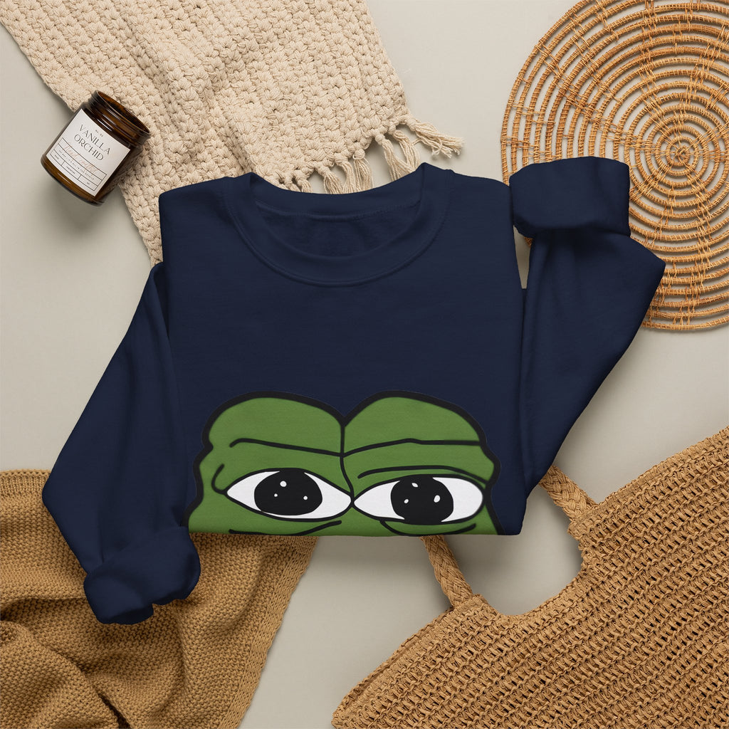 Pepe Frog Graphic Sweatshirt — Sad Frog Meme Crewneck