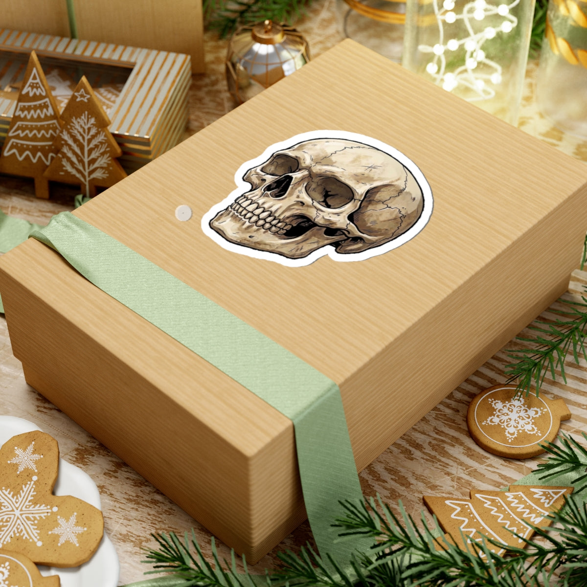 Skull Kiss-Cut Sticker — Vintage Anatomical Skull Decal for Laptops & Journals