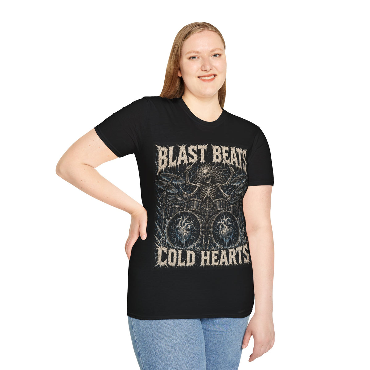 Blast Beats Heavy Metal T‑Shirt — Skeleton Drummer Band Tee