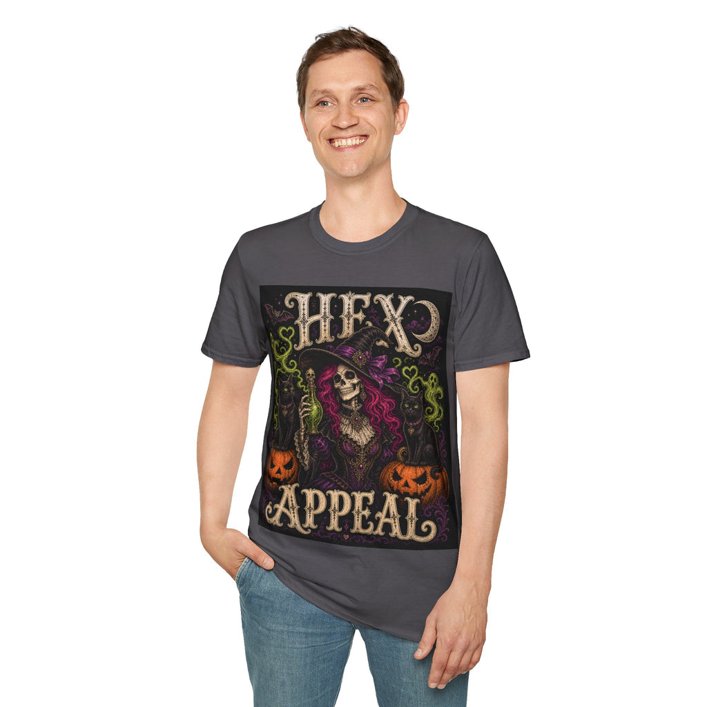 Witchy Halloween T‑Shirt — 'Hex Appears' Skull Witch Graphic Tee