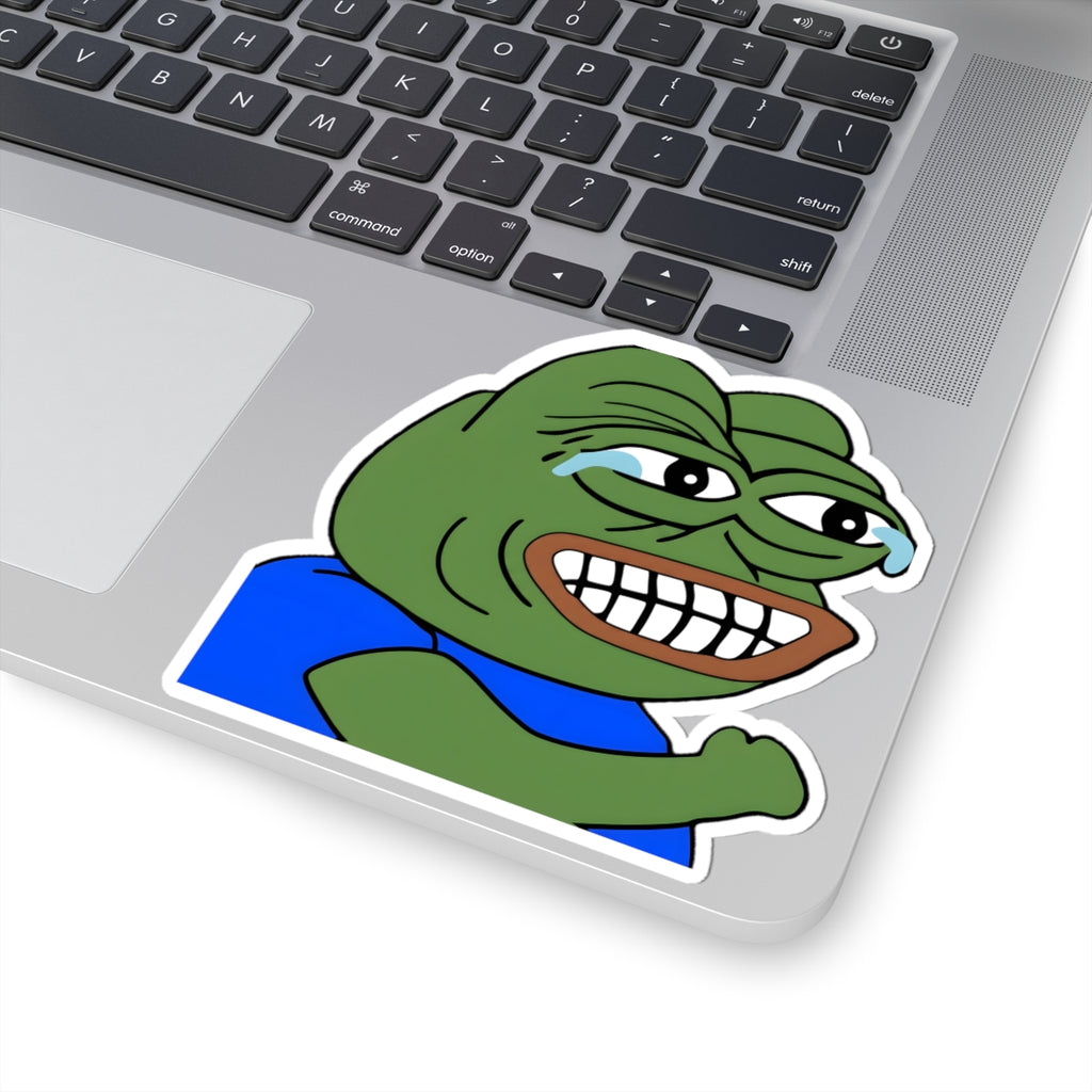 Sad Grin Frog Sticker — Pepe Emotion Meme Kiss-Cut Sticker