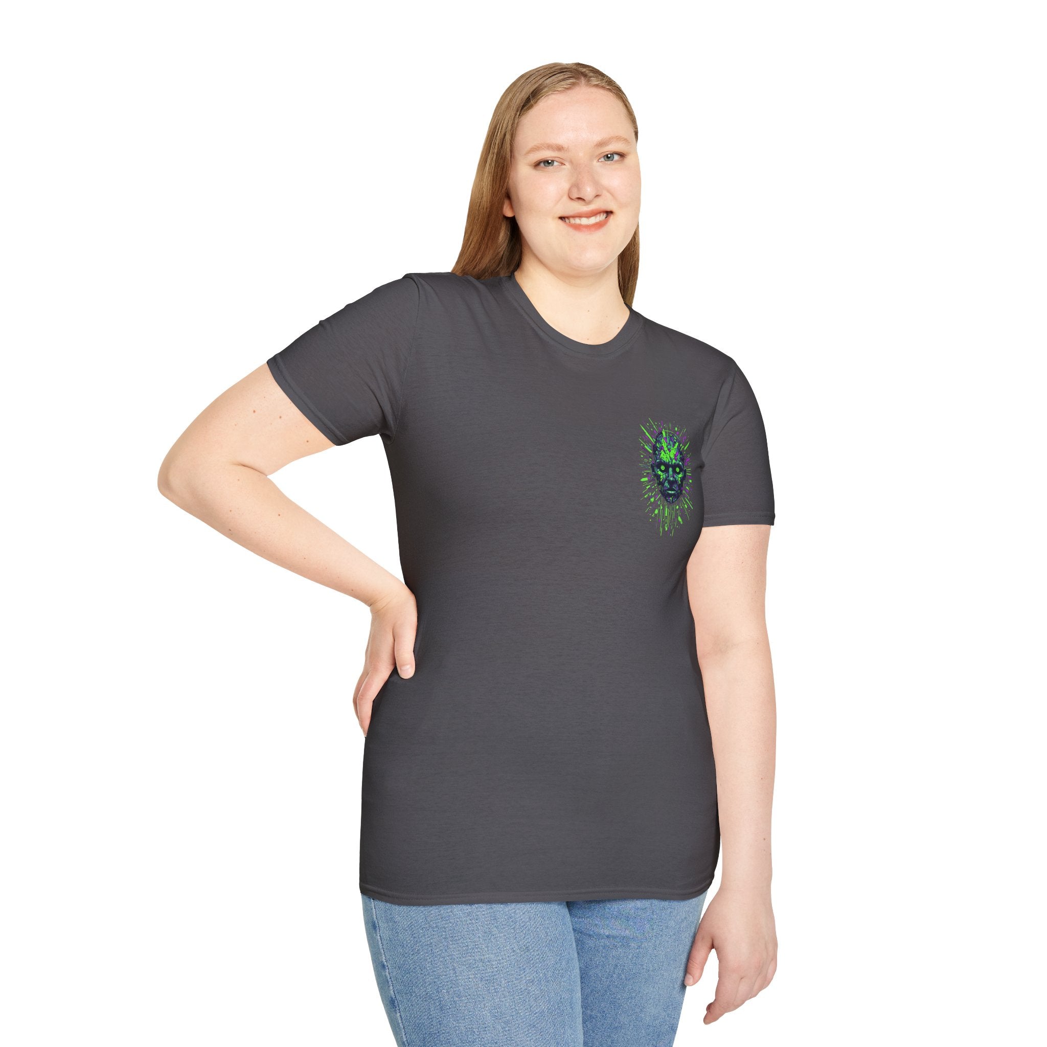 Neon Cyber Skull T-Shirt — Glowing Green Sci‑Fi Graphic Tee