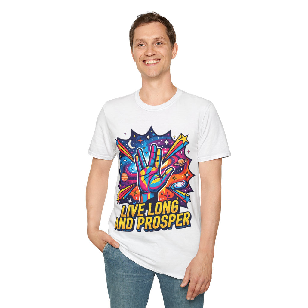 Live Long and Prosper T-Shirt — Colorful Space Vulcan Salute Tee
