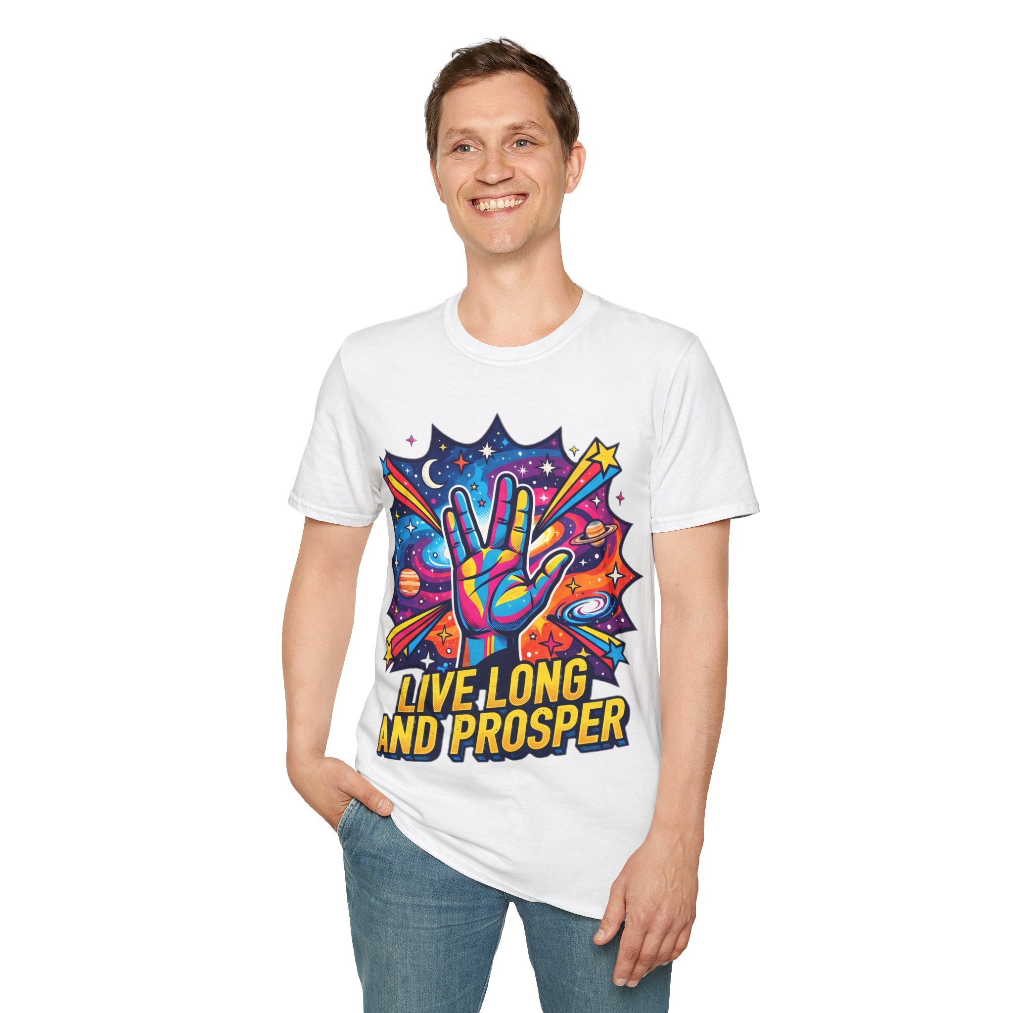 Live Long and Prosper T-Shirt — Colorful Space Vulcan Salute Tee