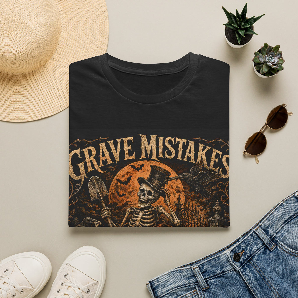 Grave Mistakes Skeleton Tee — Vintage Halloween Skull T‑Shirt