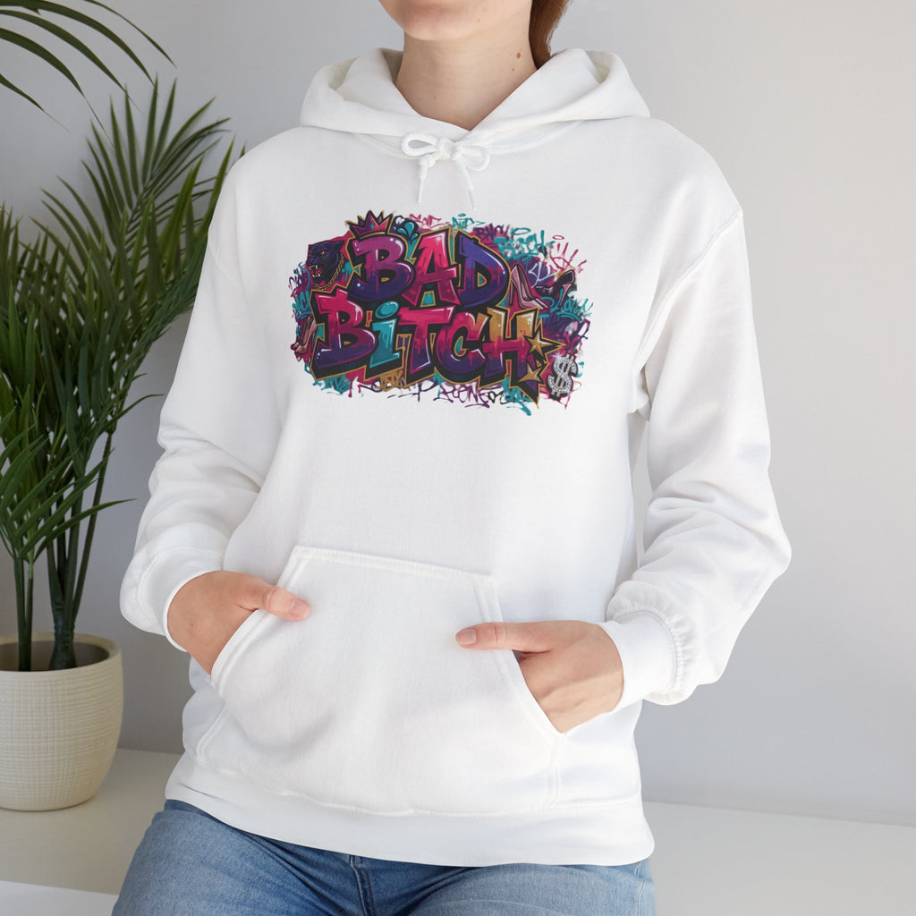 Graphic Hoodie — 'Bad Bitch' Colorful Graffiti Streetwear Pullover