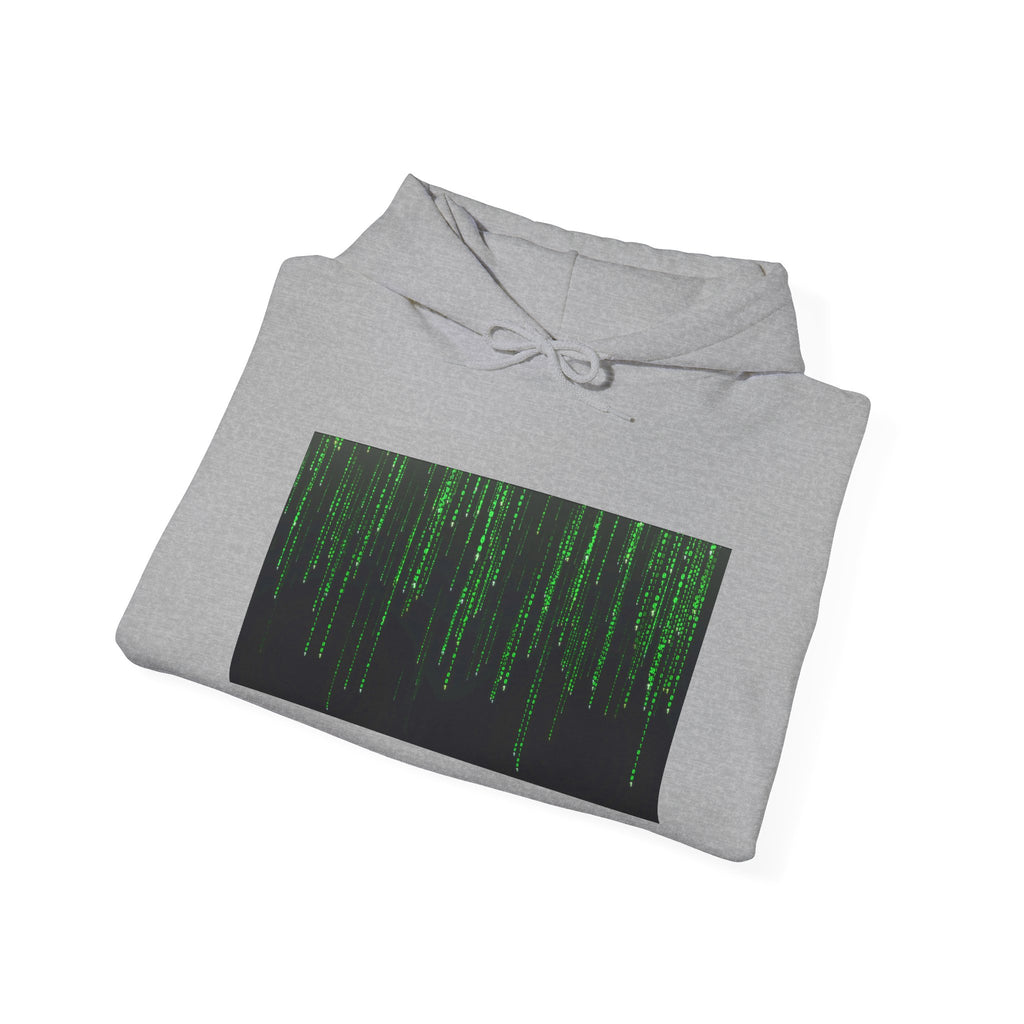 Matrix Code Hoodie — Green Digital Rain Graphic Sweatshirt
