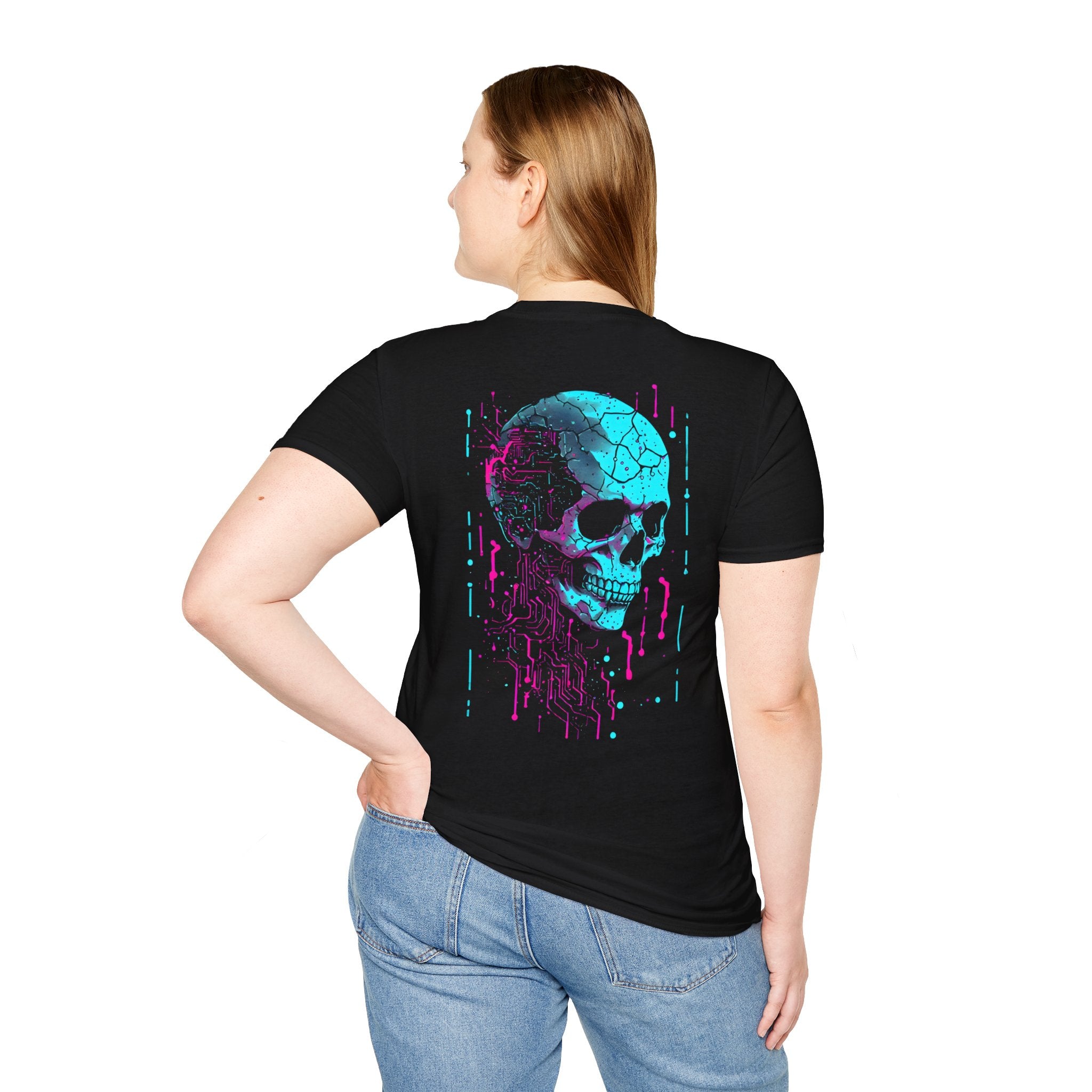 Glitch Skull Back Print Cyberpunk — Tee