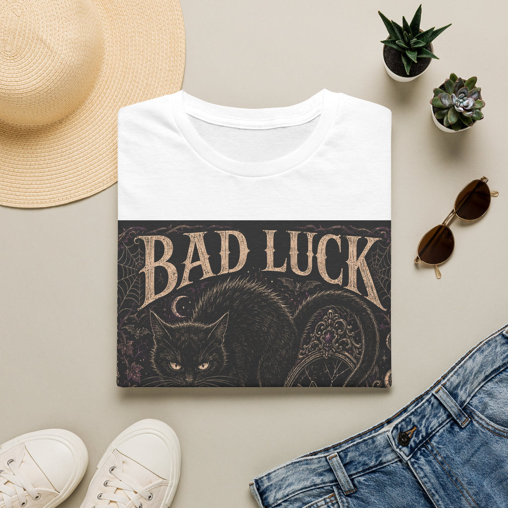 Bad Luck Black Cat Graphic T-Shirt — Gothic Skull Vintage Tattoo Tee