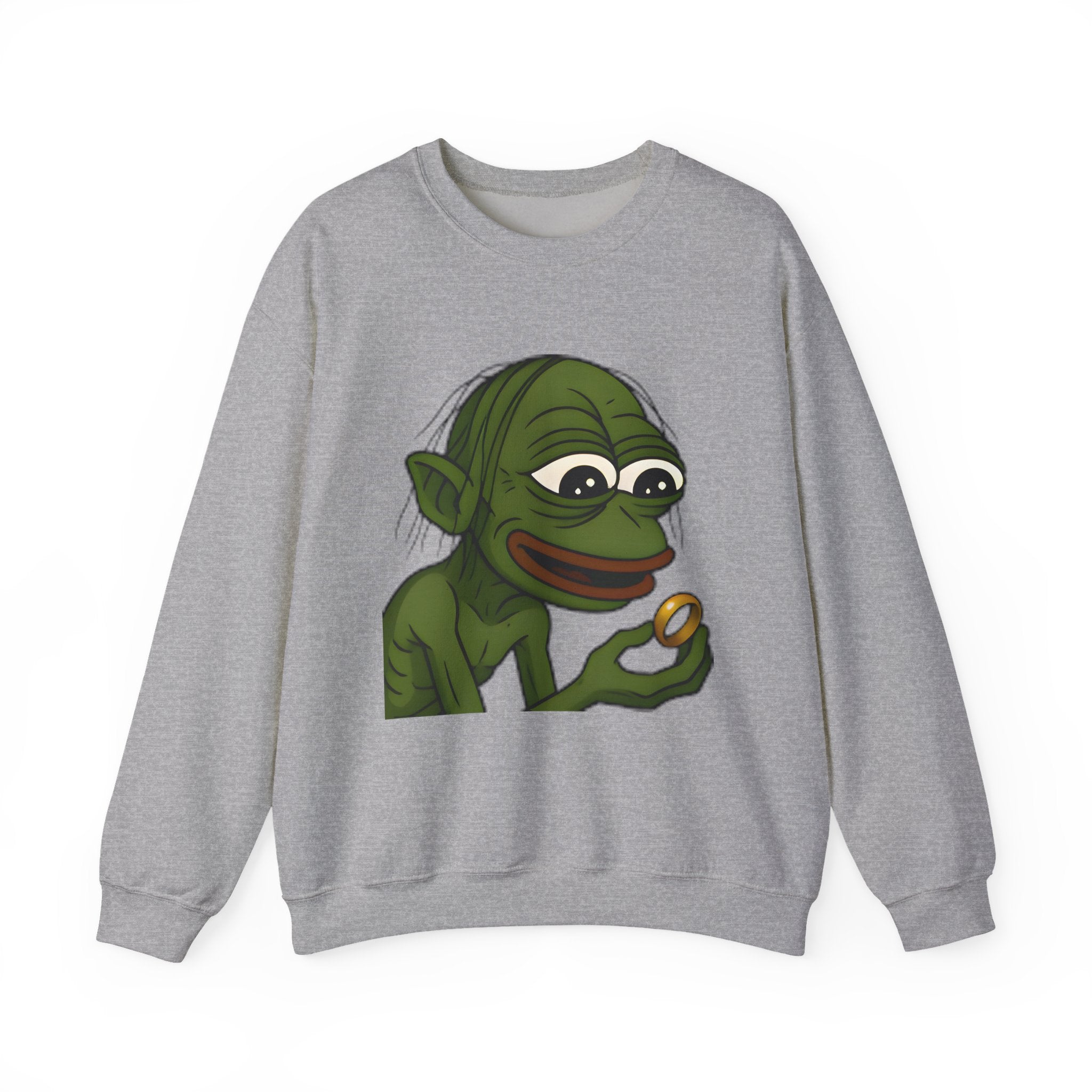 Crewneck Sweatshirt — Cartoon Goblin Holding Ring Graphic