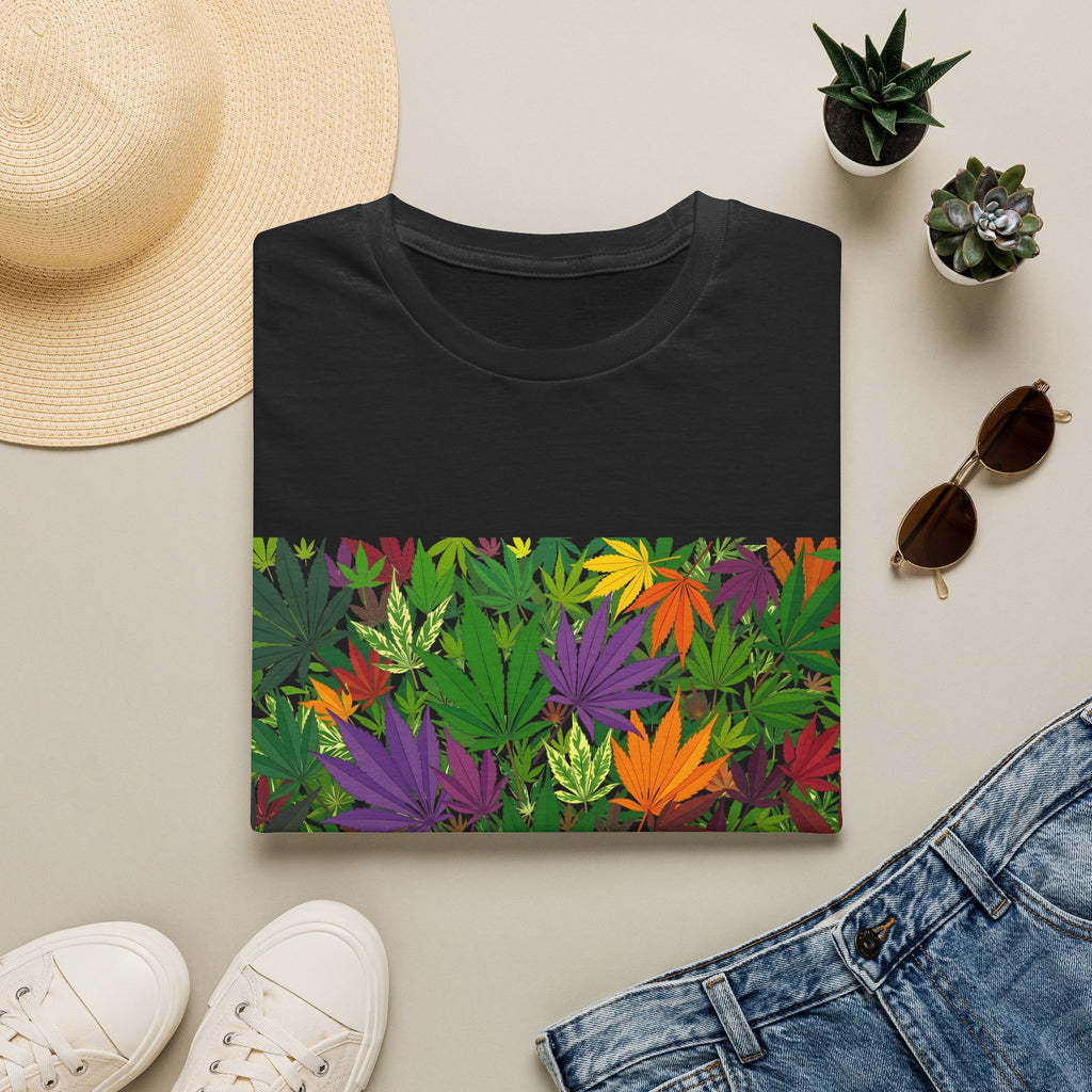 Cannabis Leaf Floral Tee — Colorful Marijuana Pattern T-Shirt