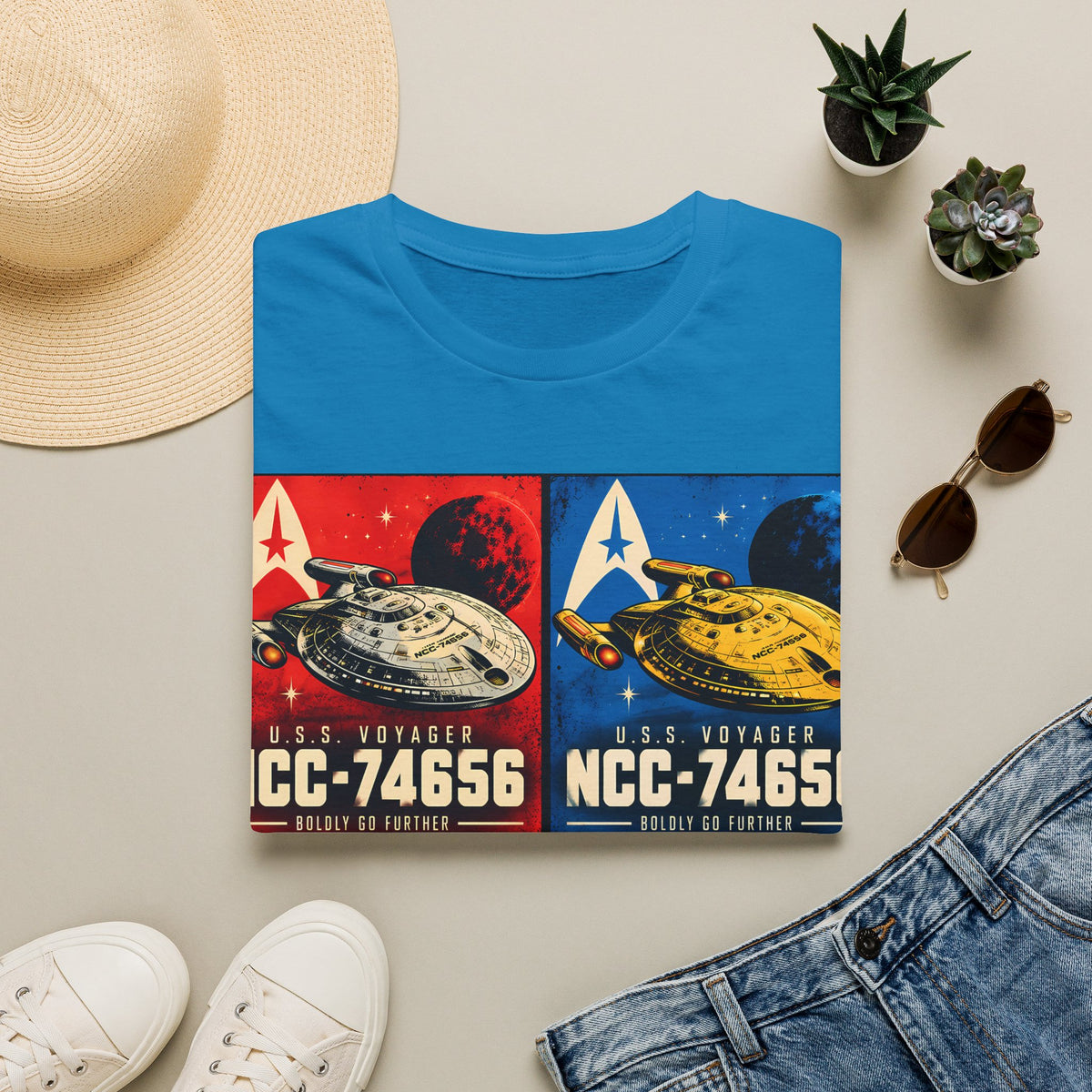 Starship Pop Art T-Shirt — U.S.S. Voyager NCC-74656 Retro Sci‑Fi Tee