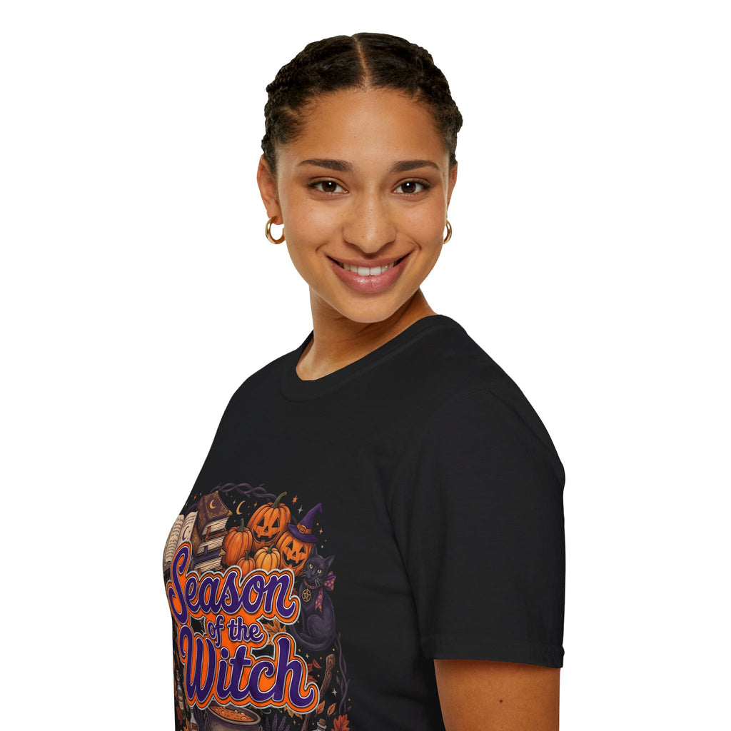 Season of the Witch Halloween T-Shirt — Pumpkin, Witch Hat & Spellbook Tee
