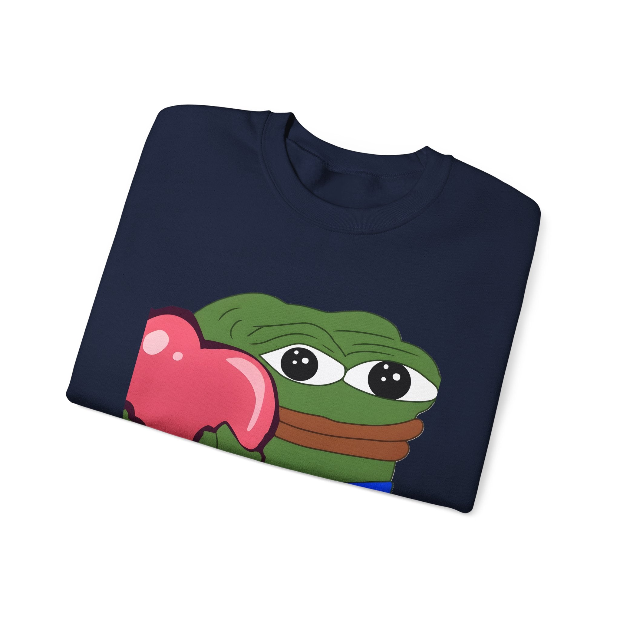 Pepe Heart Crewneck Sweatshirt - Cute Pepe Holding Pink Heart Graphic