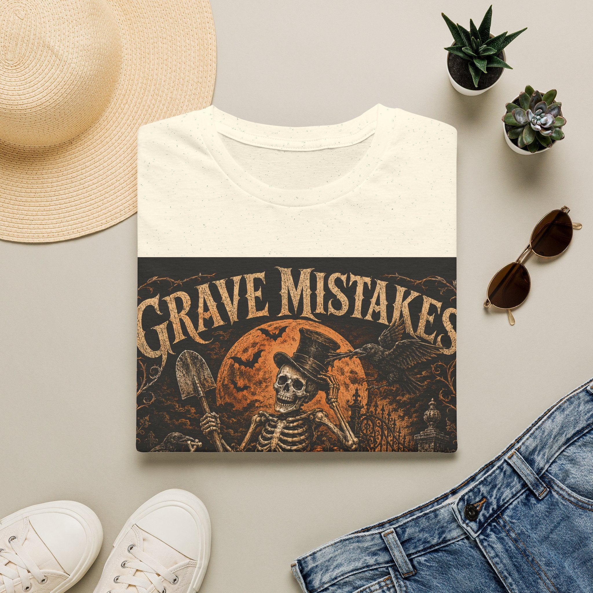 Grave Mistakes Skeleton Tee — Vintage Halloween Skull T‑Shirt