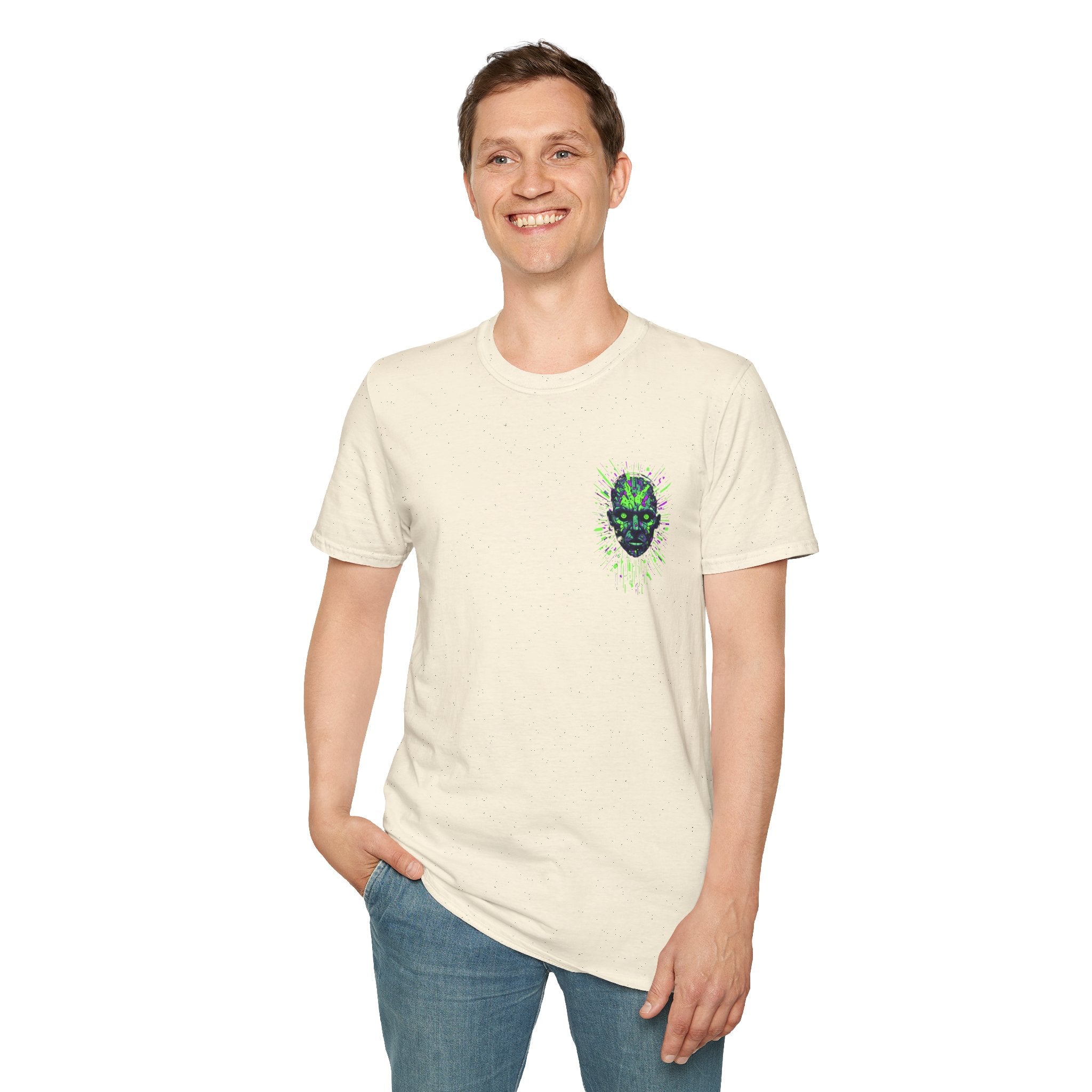 Neon Cyber Skull T-Shirt — Glowing Green Sci‑Fi Graphic Tee