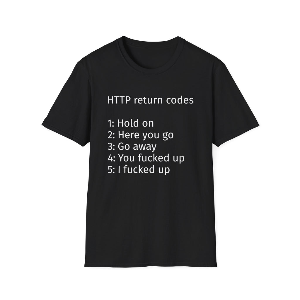 HTTP Return Codes T-Shirt — Funny Programmer Tee ("1: Hold on, 2: Here you go, 3: Go away")
