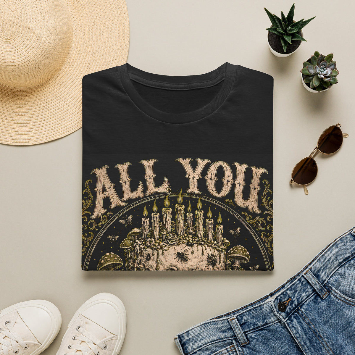Skull Candle Crown T‑Shirt — "All You Can Rot" Vintage Gothic Tee