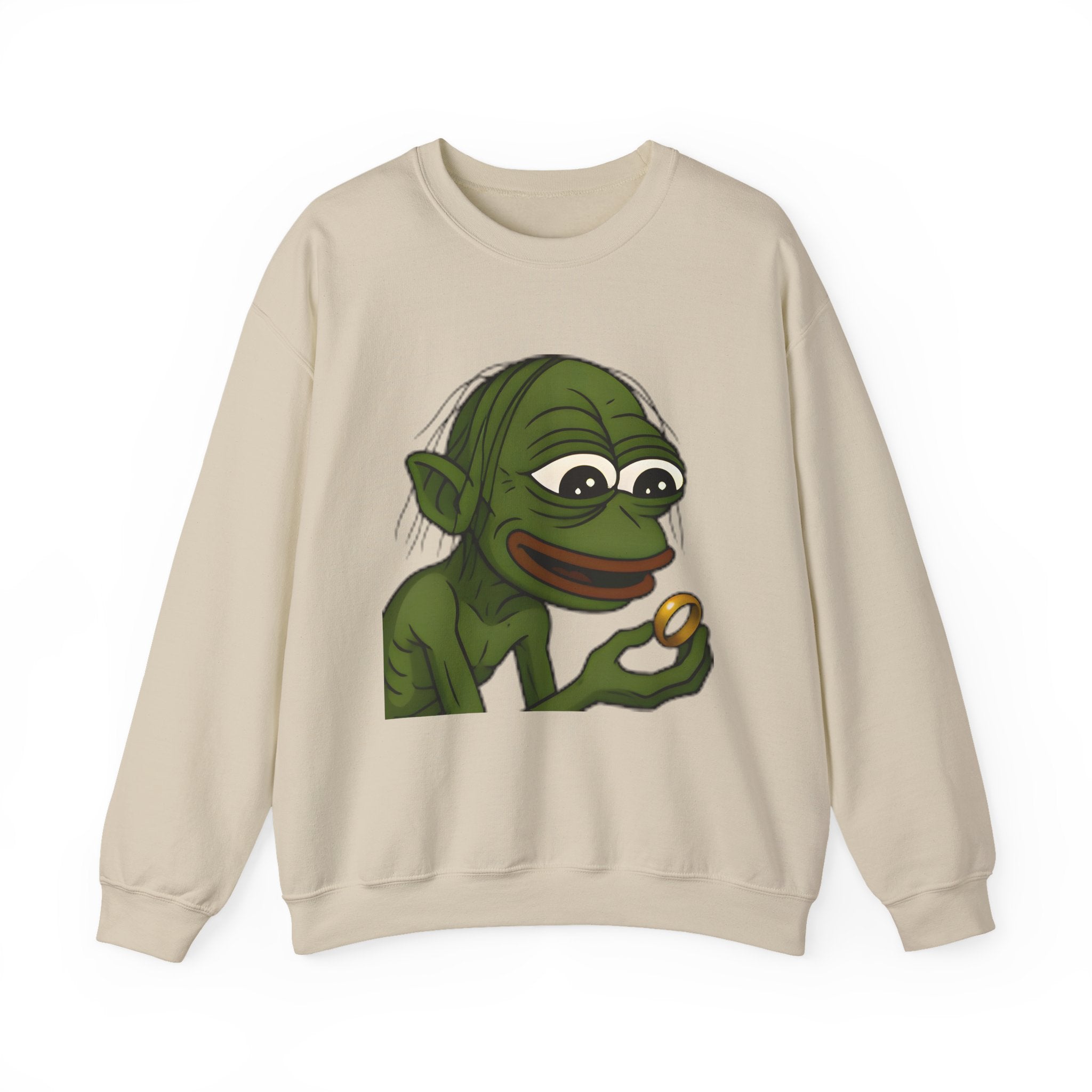 Crewneck Sweatshirt — Cartoon Goblin Holding Ring Graphic