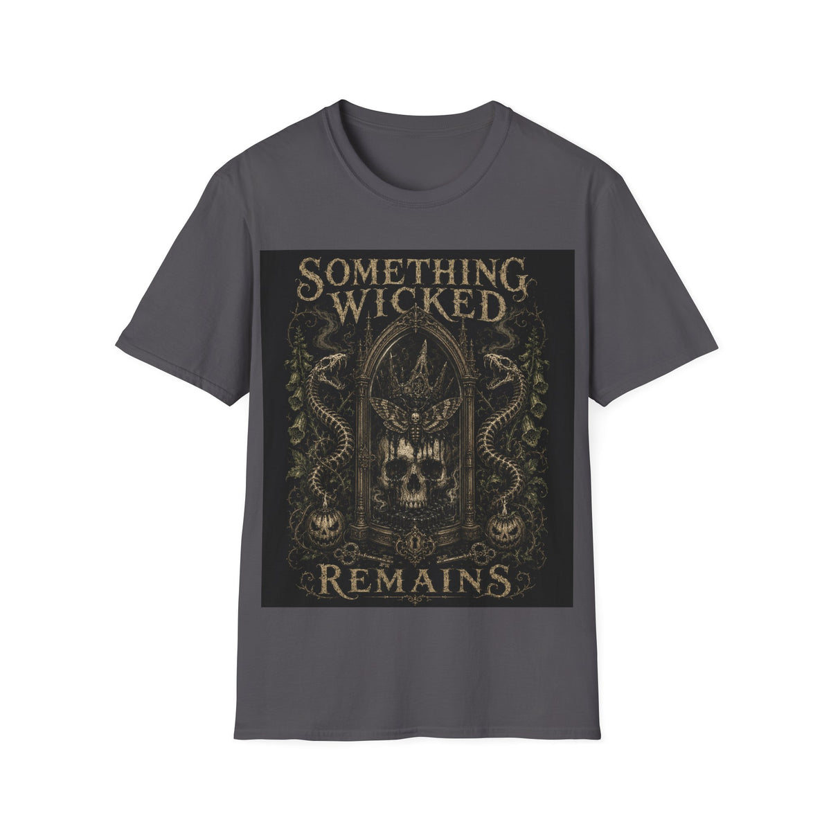 T-Shirt — "Something Wicked Remains" Gothic Skull Vintage Graphic