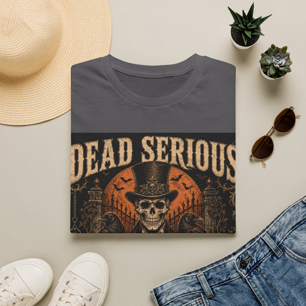 Halloween T-Shirt — "Dead Serious About Halloween" Skull & Pumpkin Vintage Design