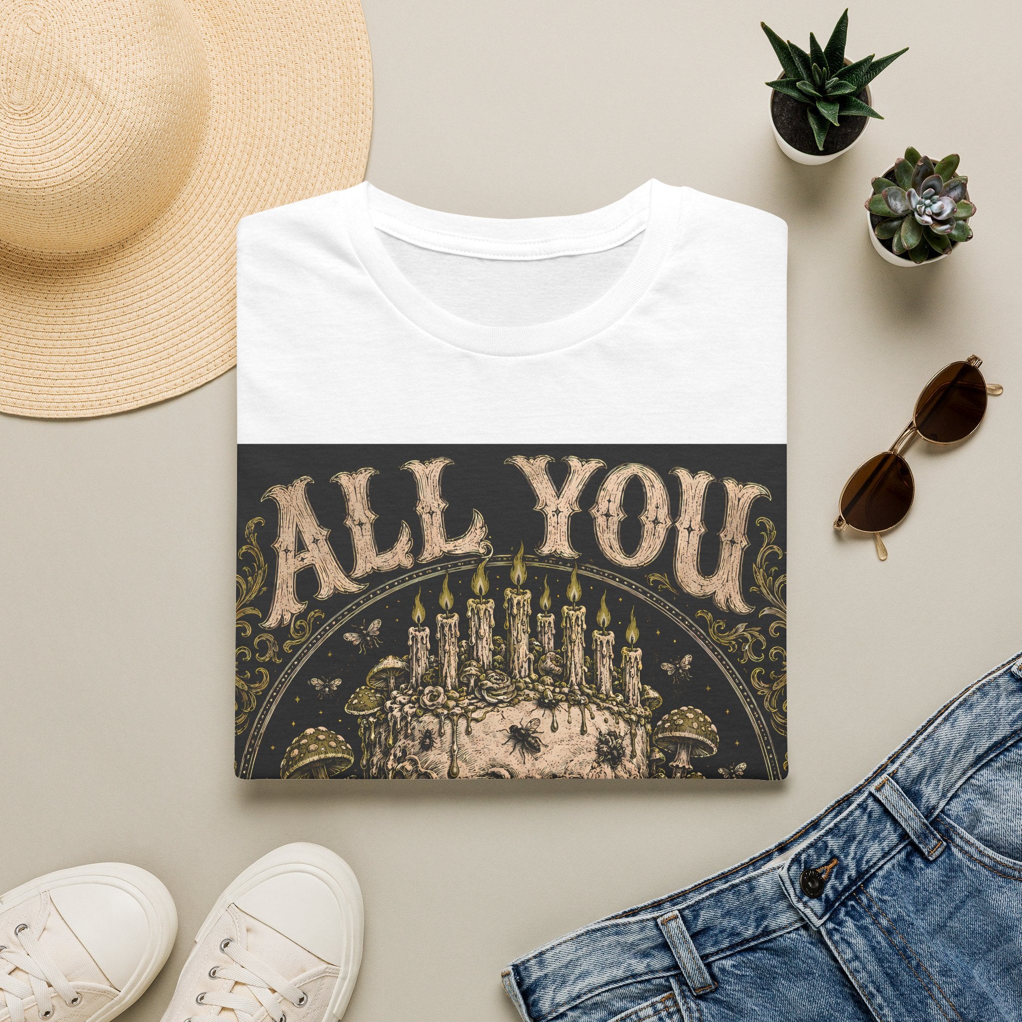 Skull Candle Crown T‑Shirt — "All You Can Rot" Vintage Gothic Tee