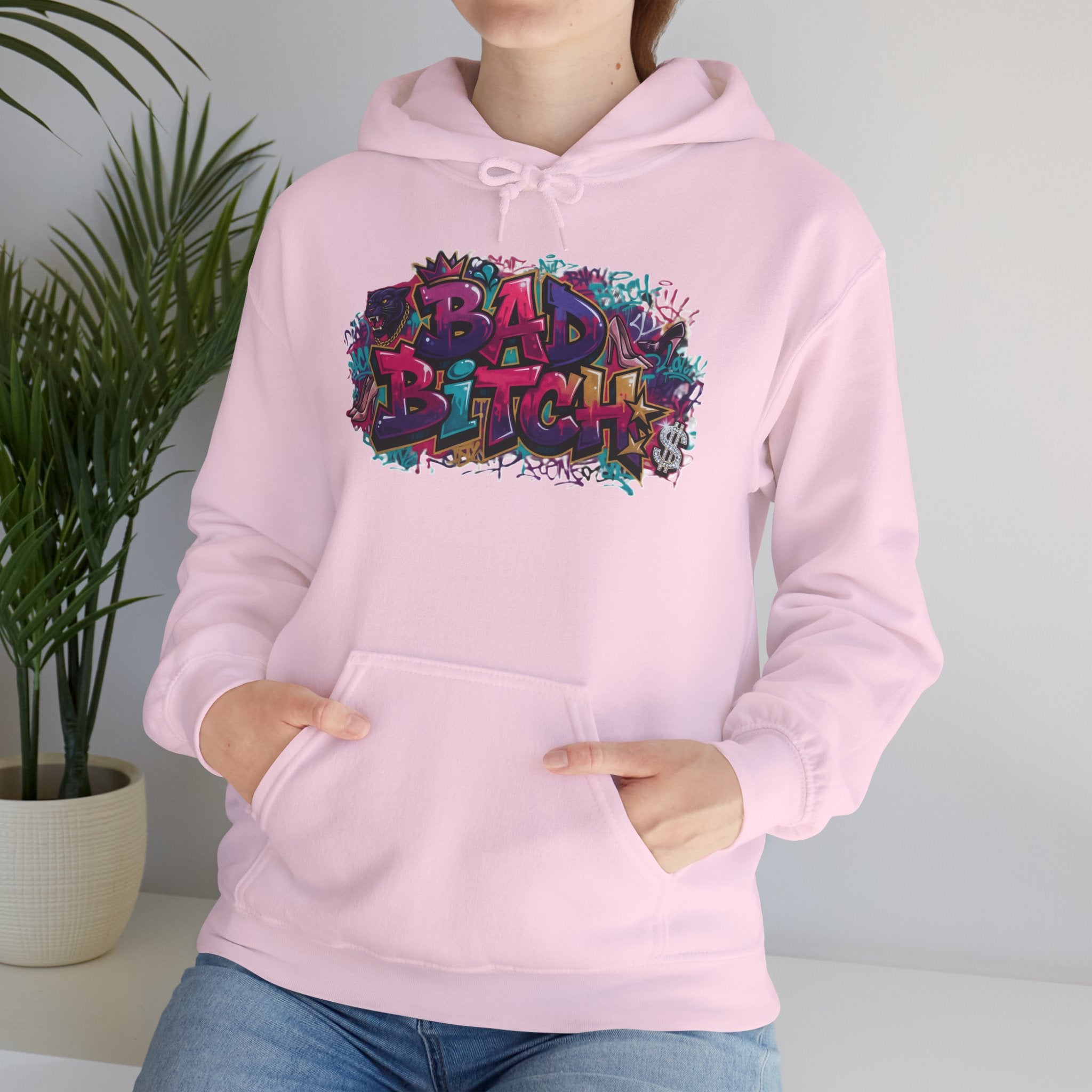 Graphic Hoodie — 'Bad Bitch' Colorful Graffiti Streetwear Pullover