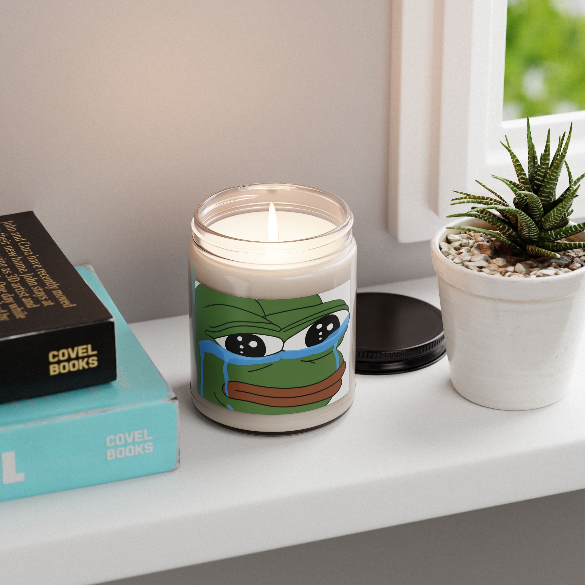 9oz Scented Soy Candle — Crying Frog Meme Illustration