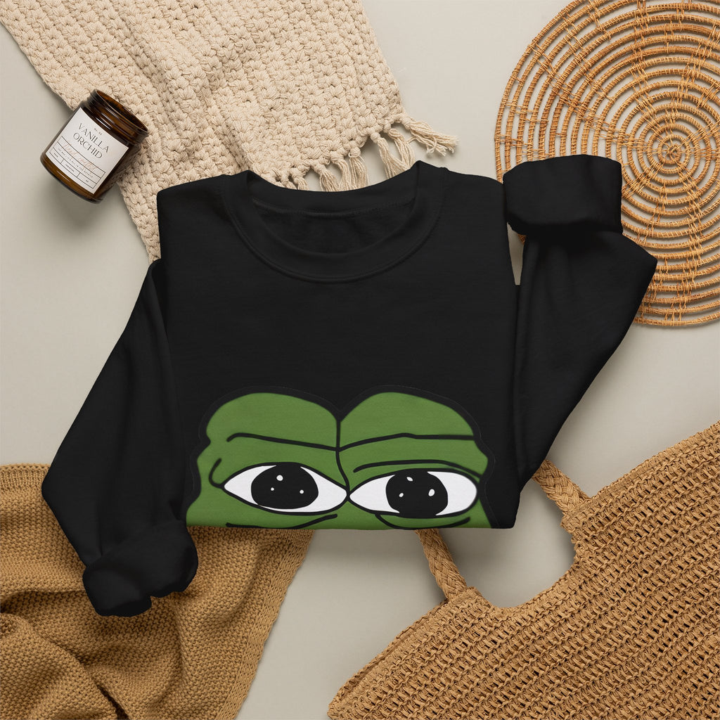 Pepe Frog Graphic Sweatshirt — Sad Frog Meme Crewneck