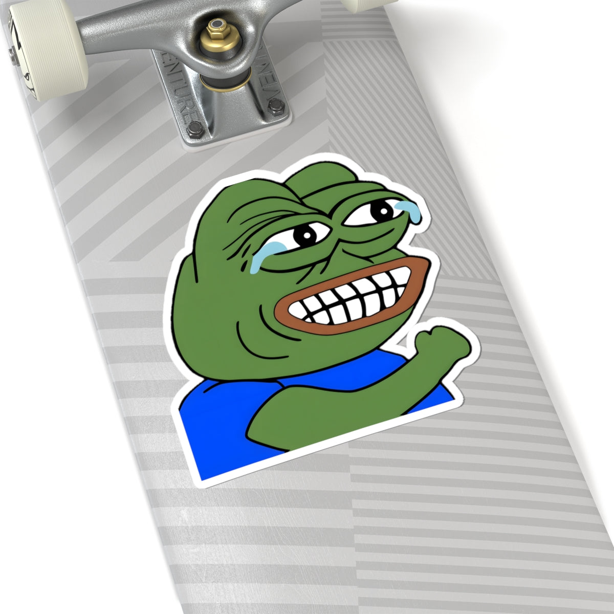 Sad Grin Frog Sticker — Pepe Emotion Meme Kiss-Cut Sticker